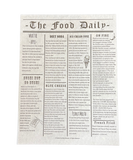 A vintage-style newspaper page titled "The Food Daily" printed in black text on aged off-white paper, shown against a plain white background.