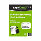 RapidClean 240L Heavy Duty Black Garbage Bin Liner (Carton 100)