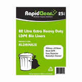RapidClean 82L EXTRA Heavy Duty LDPE Black Garbage Bin Liner (Carton 250)