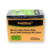 RapidClean 82L EXTRA Heavy Duty LDPE Black Garbage Bin Liner (Carton 250)