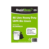 RapidClean 82L Heavy Duty LDPE Black Garbage Bin Liner (Carton 250)