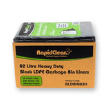 RapidClean 82L Heavy Duty LDPE Black Garbage Bin Liner (Carton 250)