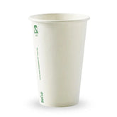 An off-white paper hot cup with green printed text and logos, including 'BleCup' and 'Guaranteed Heat Resistant PC¹ Paper Cup', shown on a white background.
