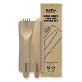 Biopak 16cm Uncoated Wood Knife, Fork & Napkin Set (Carton 400)