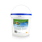 A white plastic bucket of Polo Laundry Powder with a blue lid and a green and blue label, shown on a white background.