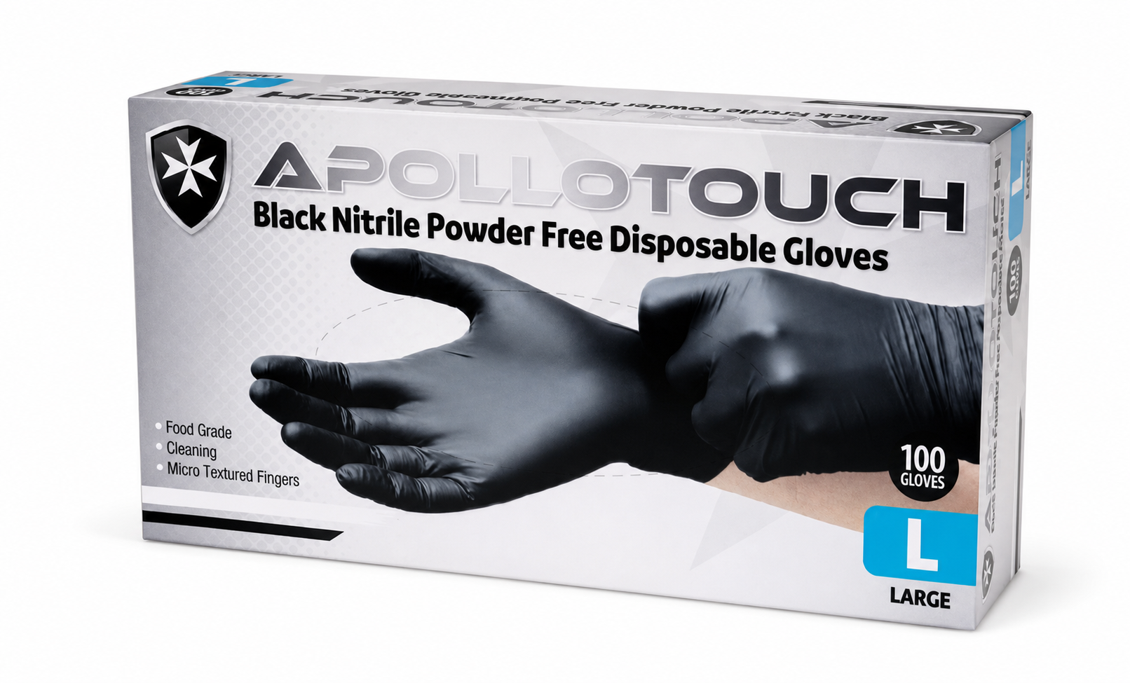 ApolloTouch Black Nitrile Powder Free Disposable Gloves