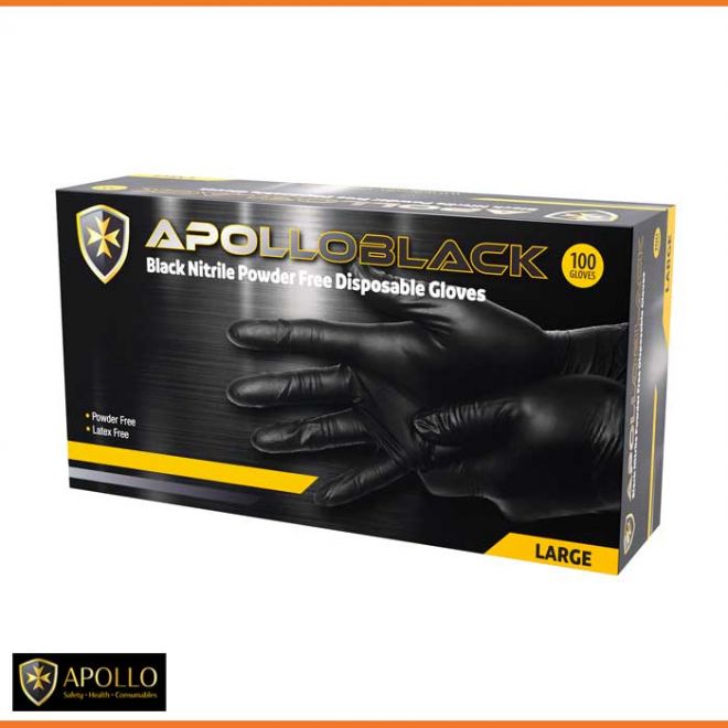 ApolloBlack Nitrile Disposable Gloves 100-pack (various sizes)