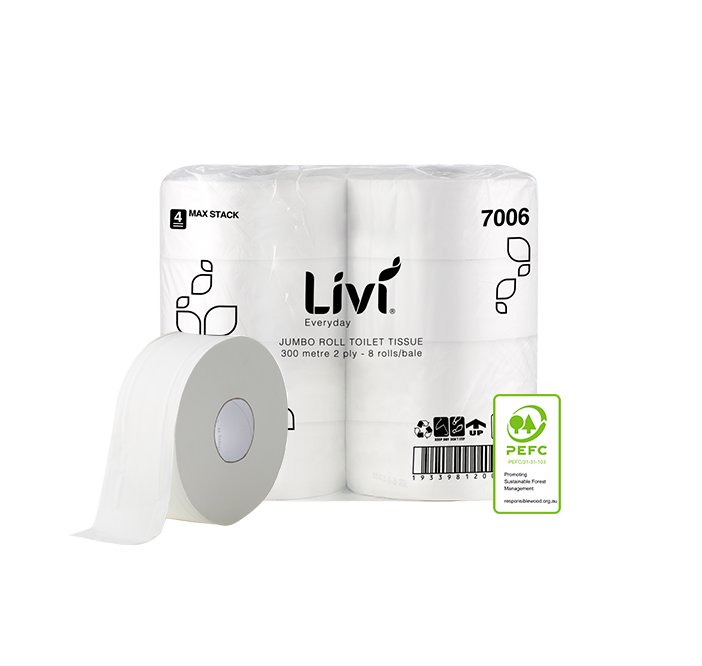 Livi Everyday 7006 Jumbo Toilet Tissue 2 Ply 300m Bale x 8