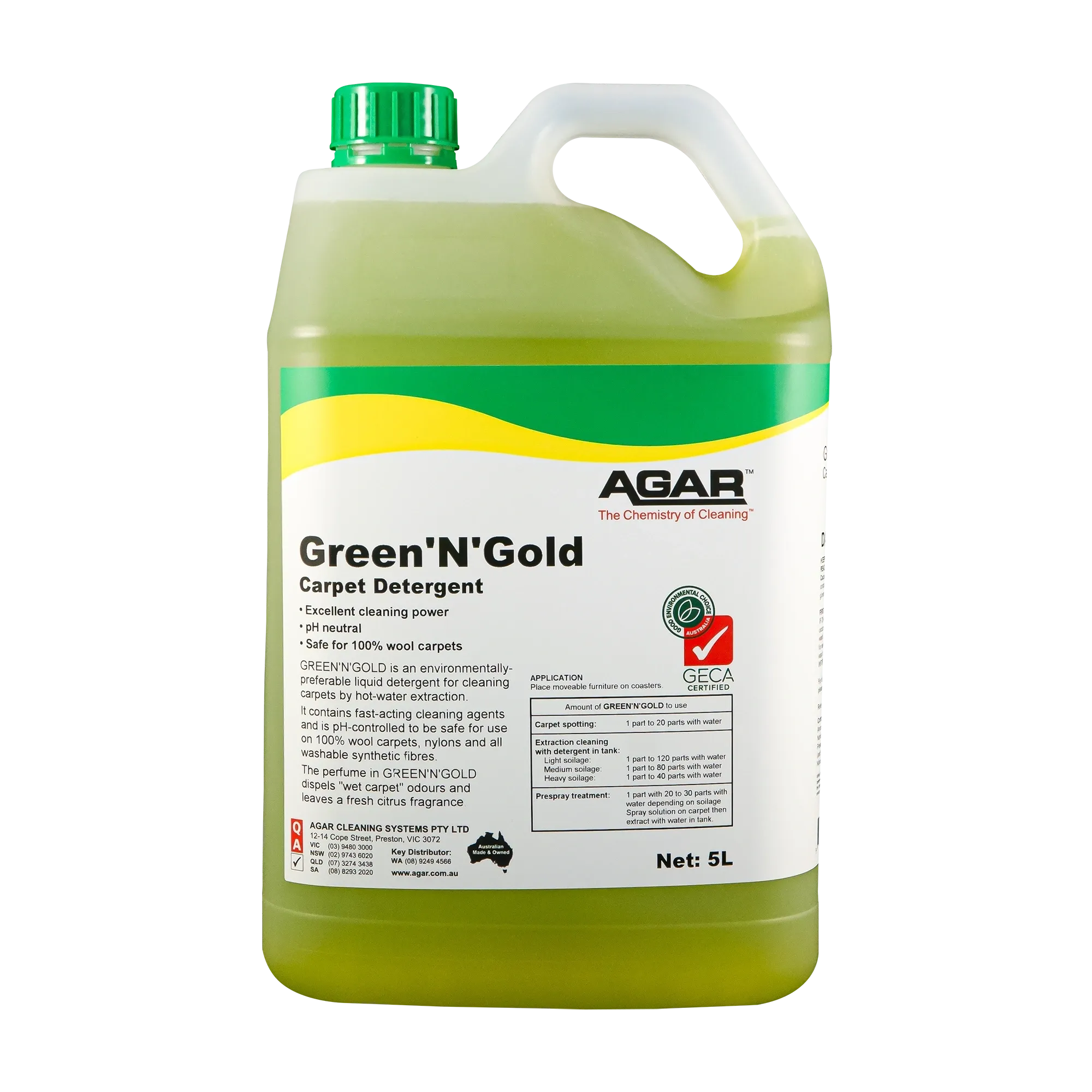 Agar Green 'N' Gold Carpet Detergent GECA Approved