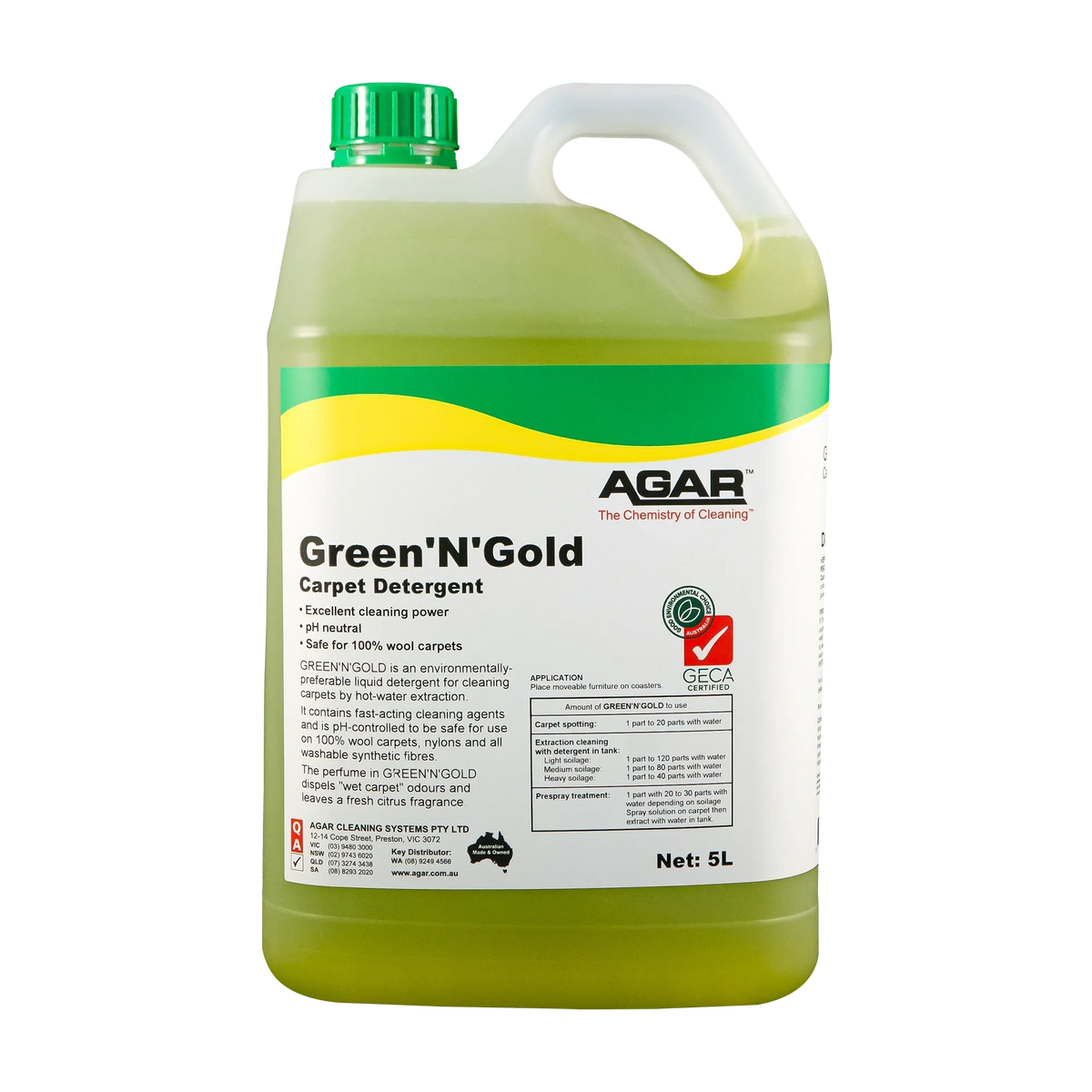 Agar Green 'N' Gold Carpet Detergent GECA Approved