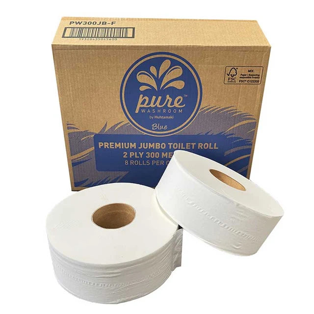 Pure Washroom Premium 85mm x 300m 2ply Jumbo Toilet Roll 8 Rolls