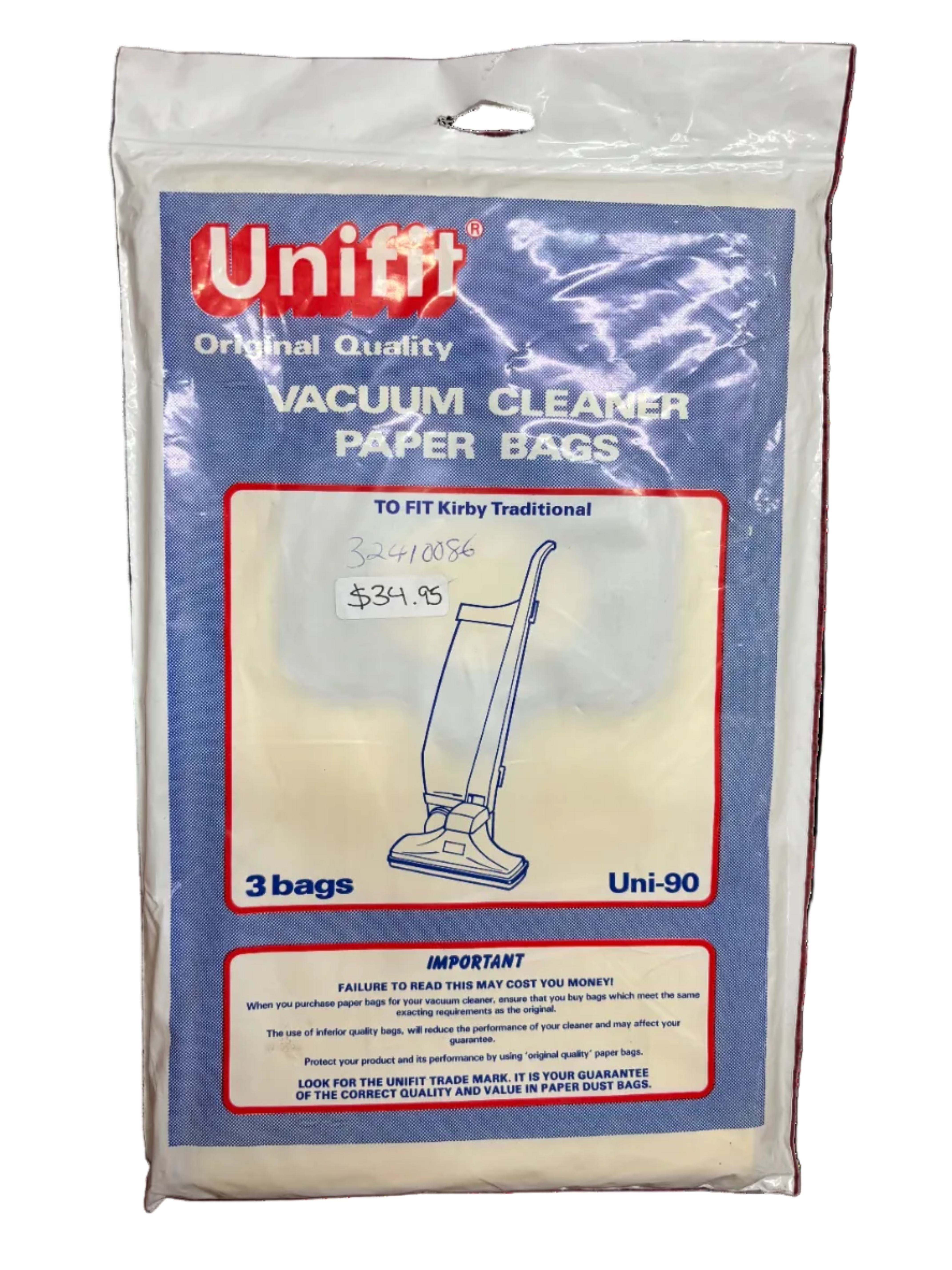 Package of Unifit vacuum cleaner paper bags
