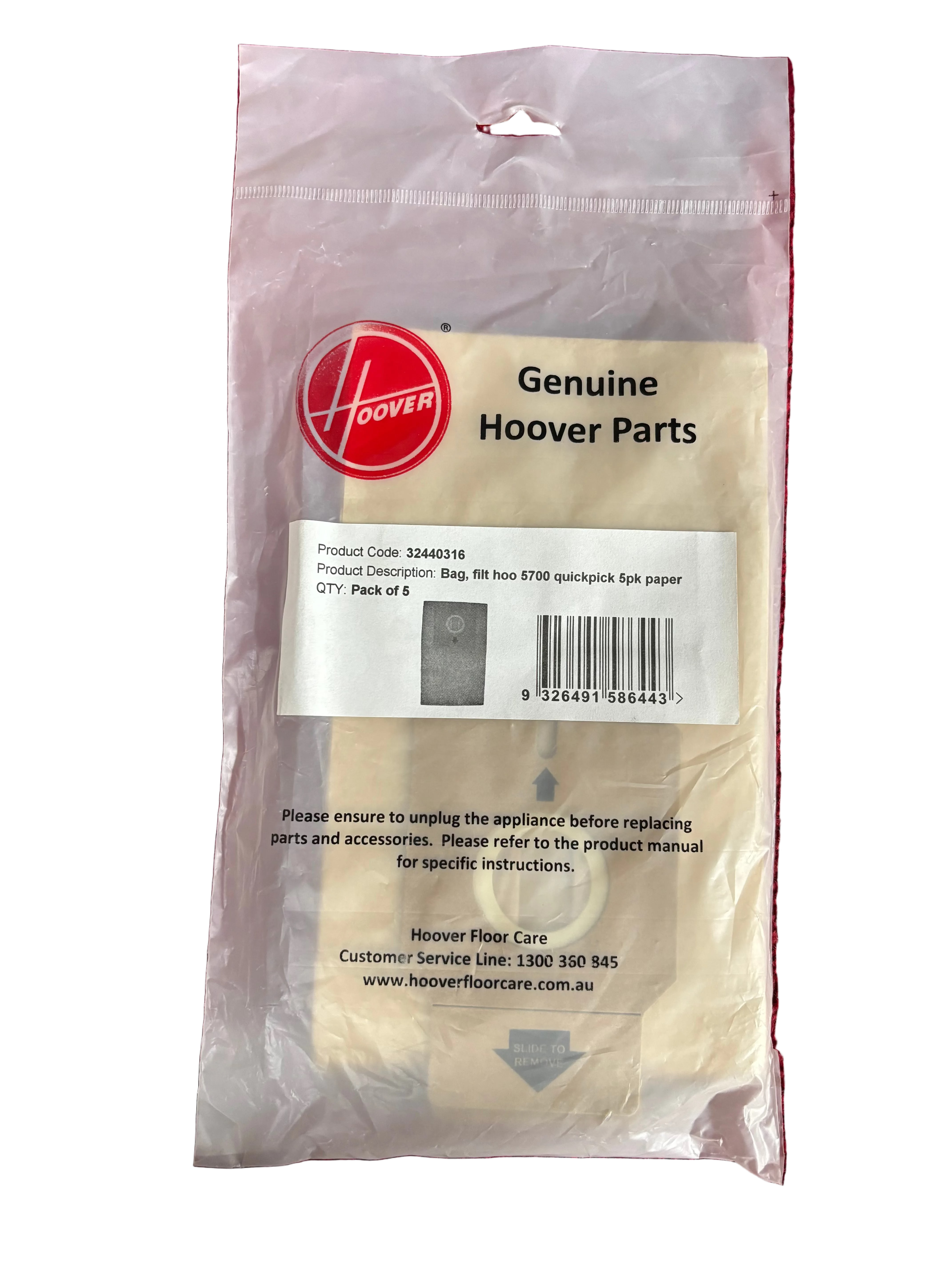 Package of Genuine Hoover Parts on a red background