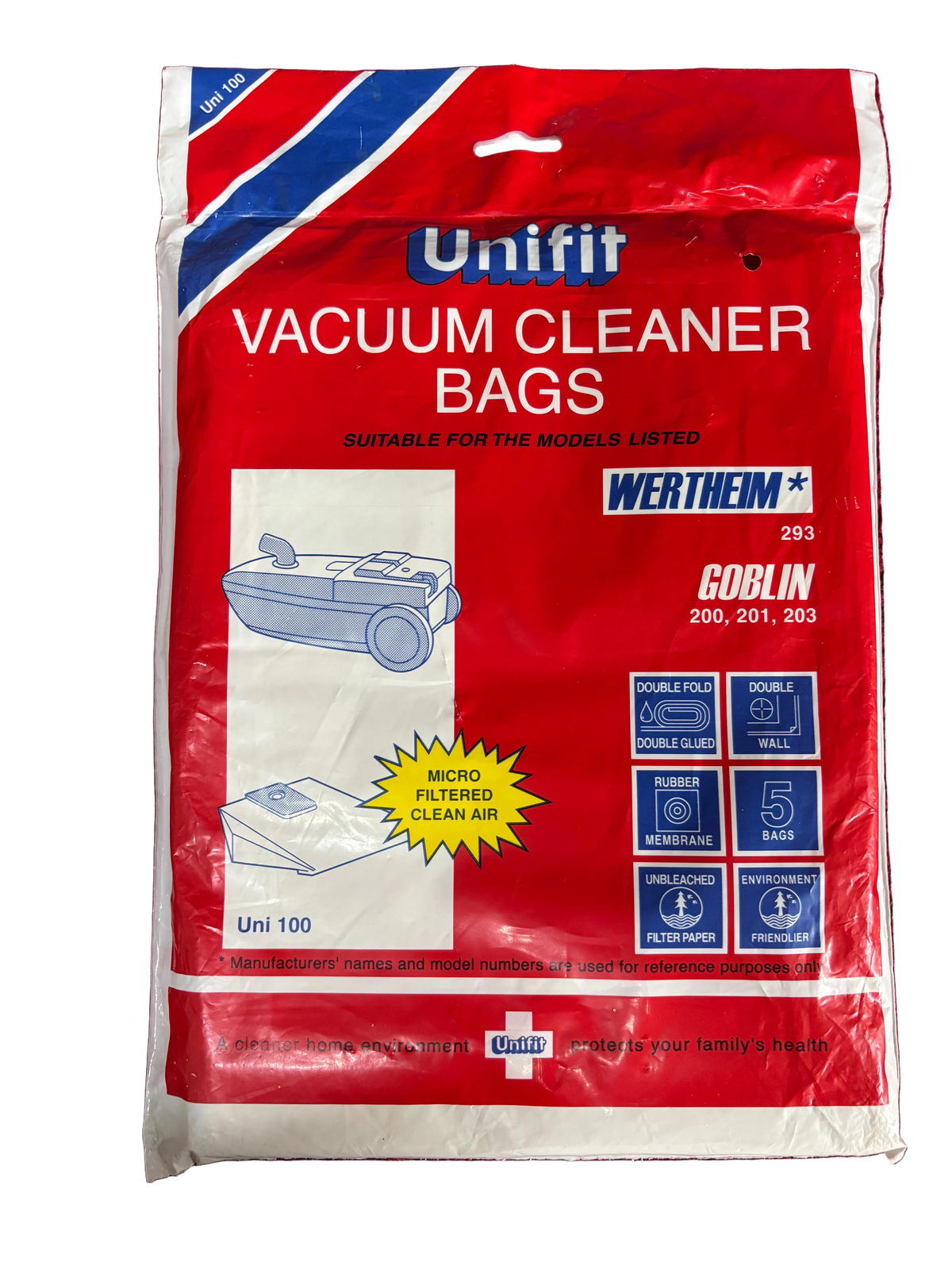 Unifit Uni100 Bags for Wertheim 293 and Goblin 200, 201, 203 5pk