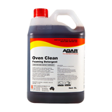 A 5-liter plastic bottle of AGAR Oven Clean Foaming Detergent with a red cap and a white label, shown on a plain white background.