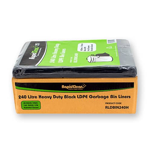 RapidClean 240L Heavy Duty Black Garbage Bin Liner (Carton 100)