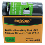RapidClean 240L Heavy Duty Black Garbage Bin Liner (Carton 100)