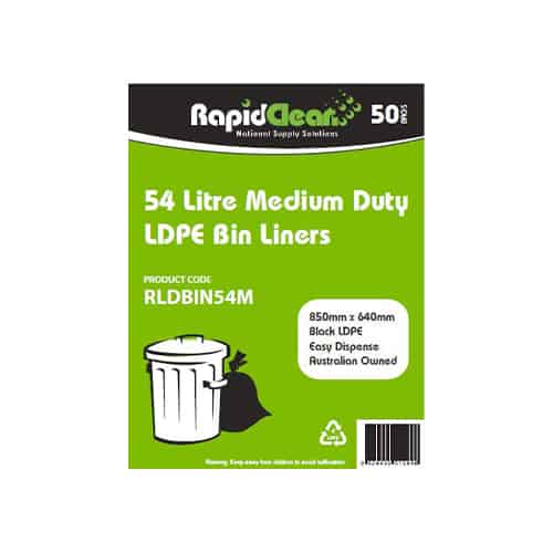 RapidClean 54L Medium Duty Black LDPE Garbage Bags (Carton 250)