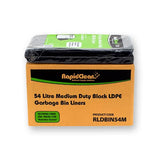 RapidClean 54L Medium Duty Black LDPE Garbage Bags (Carton 250)