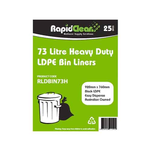 RapidClean 73L Heavy Duty LD Black Garbage Bin Liner (Carton 250)