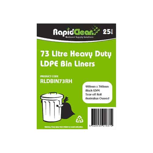 RapidClean 73L Heavy Duty LD Black Garbage Bin Liner (Carton 250)