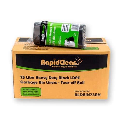 RapidClean 73L Heavy Duty LD Black Garbage Bin Liner (Carton 250)