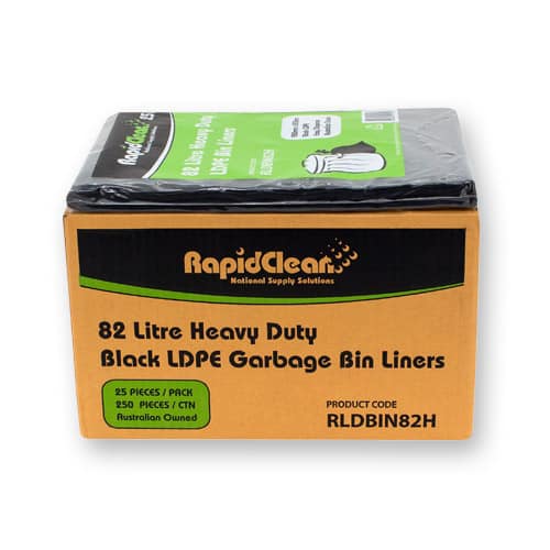 RapidClean 82L Heavy Duty LDPE Black Garbage Bin Liner (Carton 250)