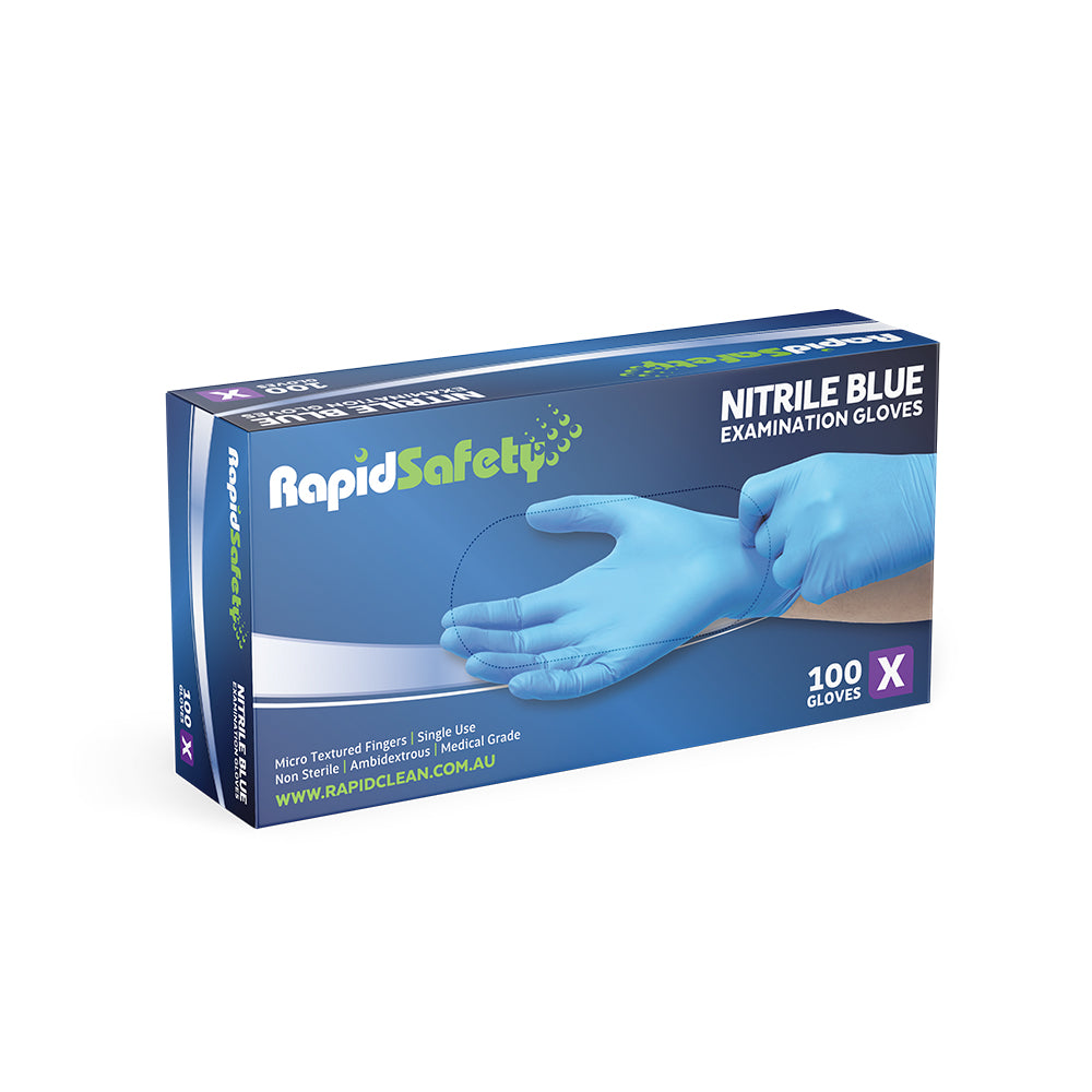 RapidSafety Nitrile Blue Examination Gloves - Various Sizes