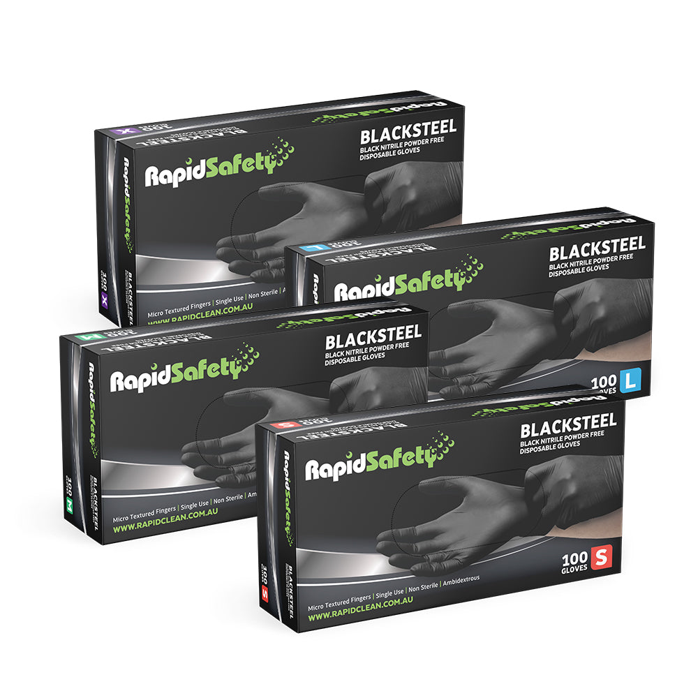 RapidSafety Nitrile Black Disposable Gloves - Various Sizes