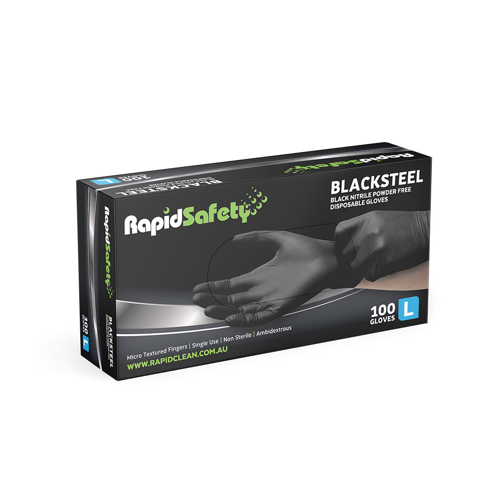 RapidSafety Nitrile Black Disposable Gloves - Various Sizes