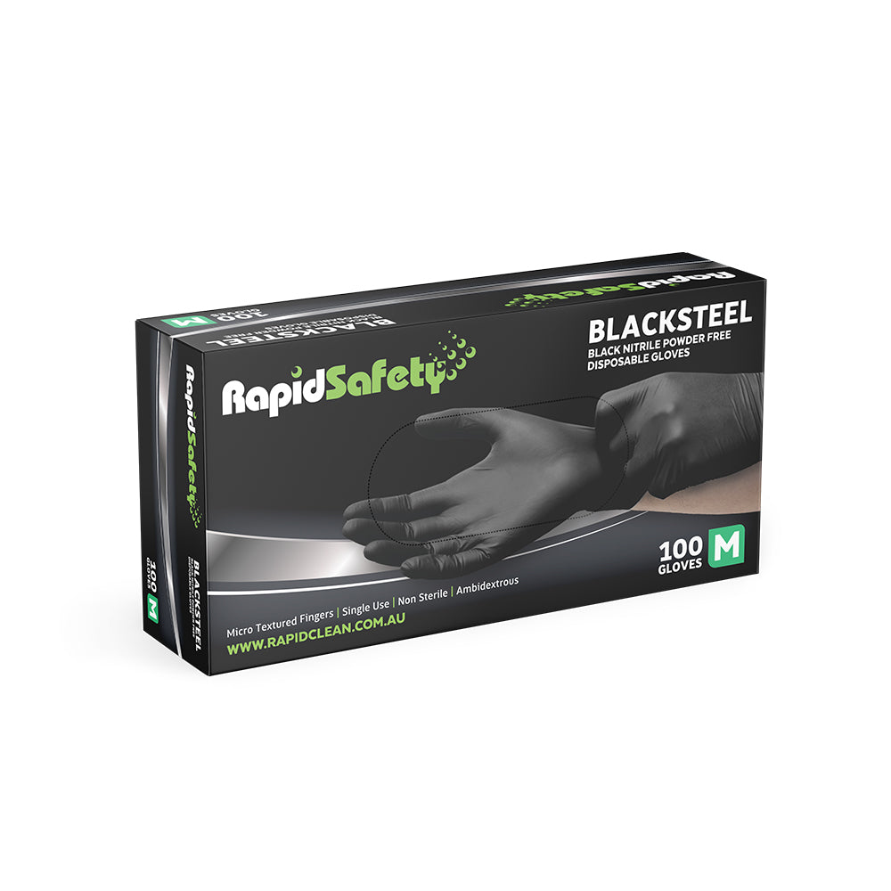 RapidSafety Nitrile Black Disposable Gloves - Various Sizes
