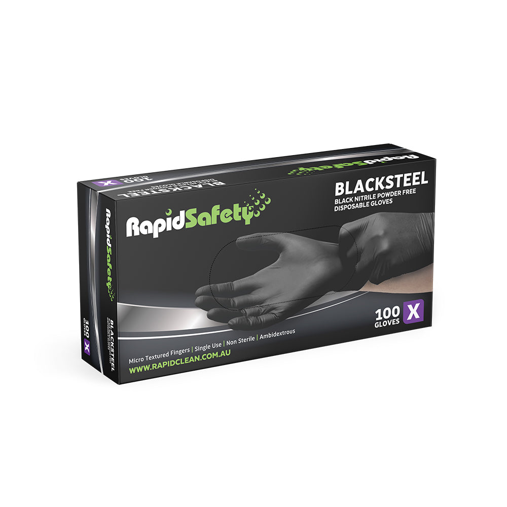 RapidSafety Nitrile Black Disposable Gloves - Various Sizes