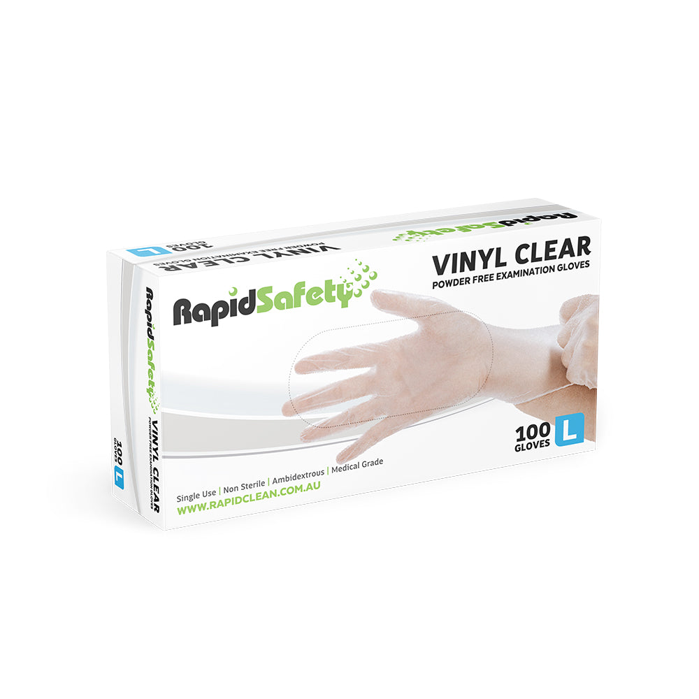 RapidSafety Vinyl Clear Examination Gloves - Various Sizes