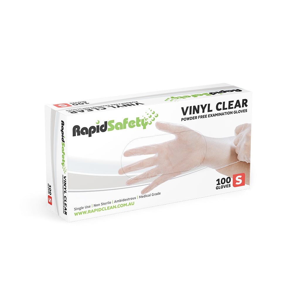 RapidSafety Vinyl Clear Examination Gloves - Various Sizes