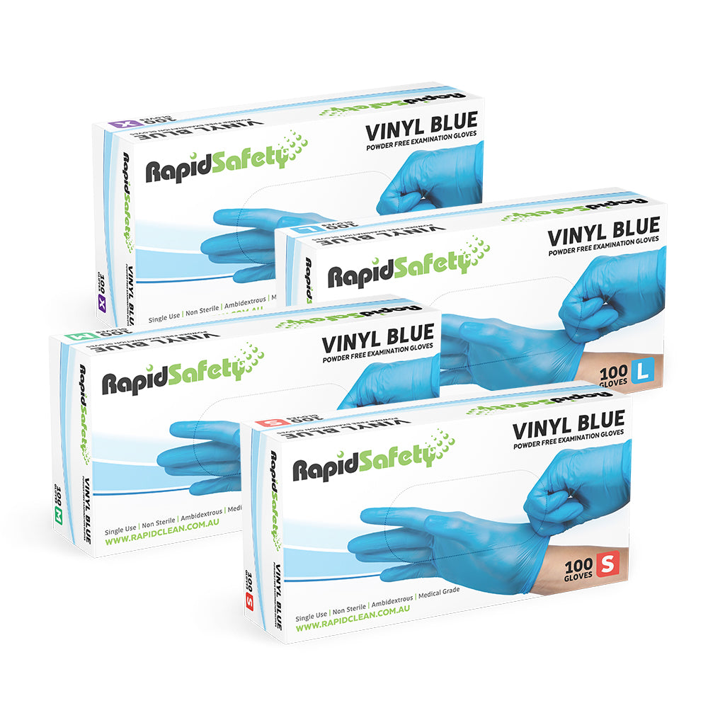 RapidSafety Vinyl Blue Examination Gloves - Various Sizes