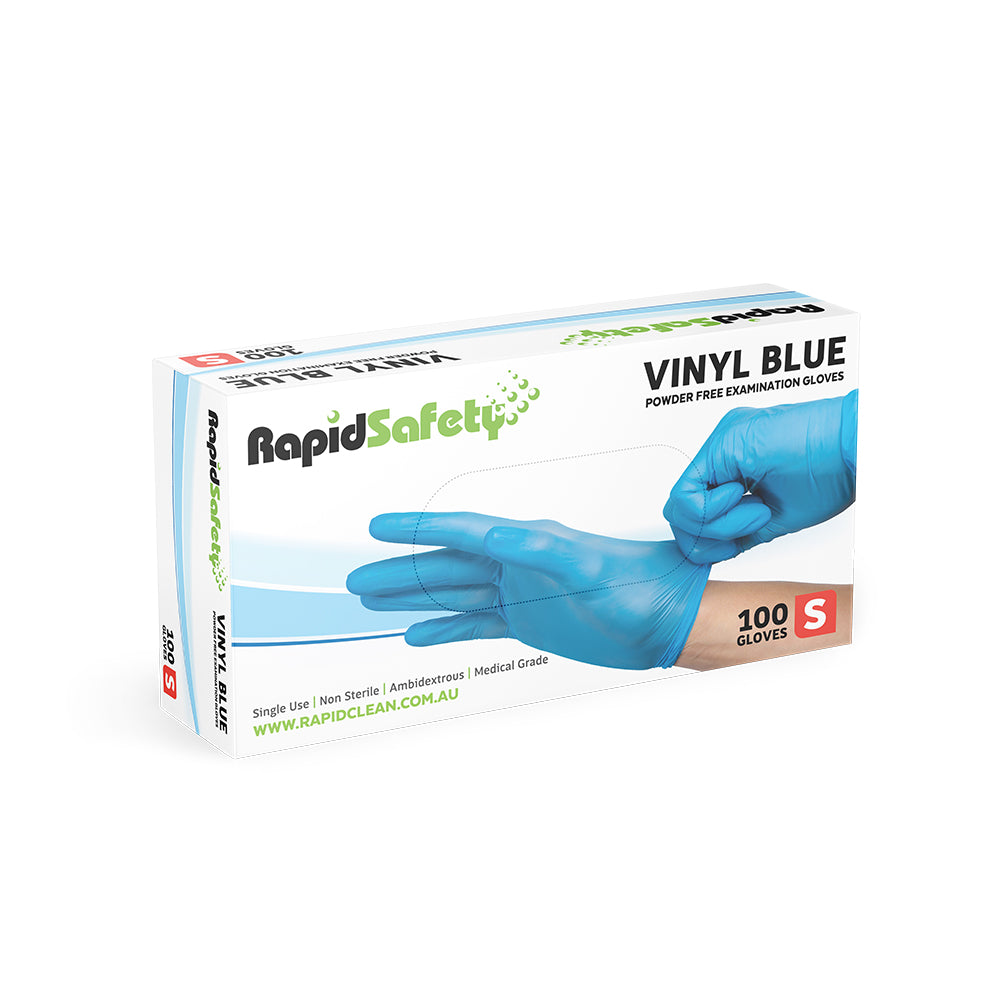 RapidSafety Vinyl Blue Examination Gloves - Various Sizes