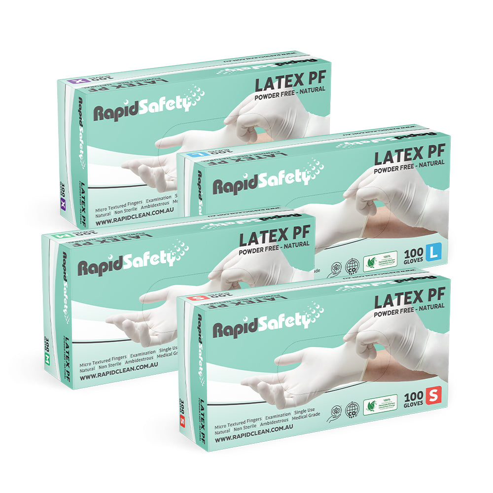 RapidSafety Latex Powder Free Examination Gloves - Various Sizes