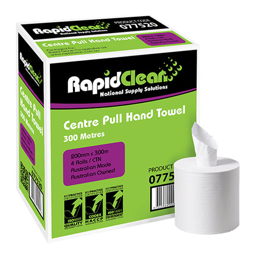 RapidClean Centre Pull Hand Towel 20cm x 300m 4pack