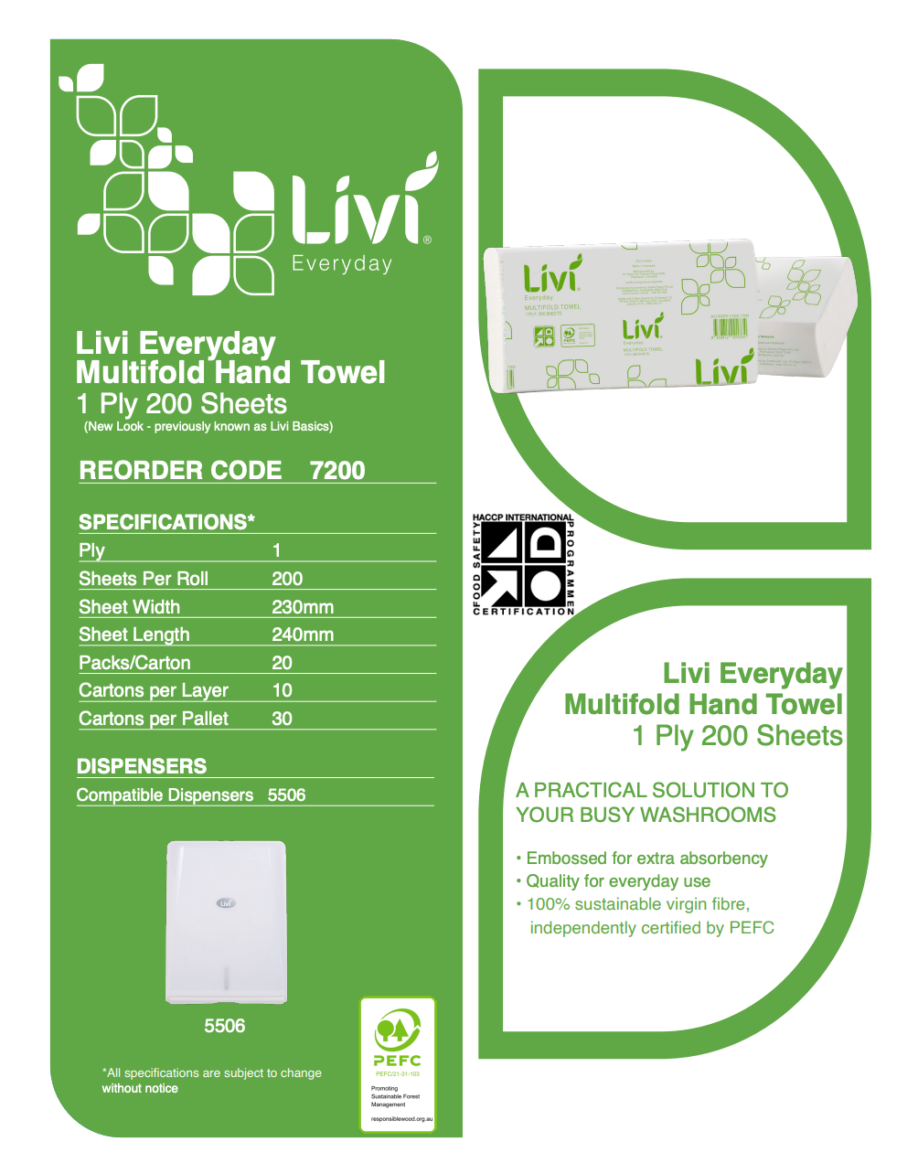 Livi Basics 7200 Multifold Hand Towel 1 Ply 200 x 20 Sheets