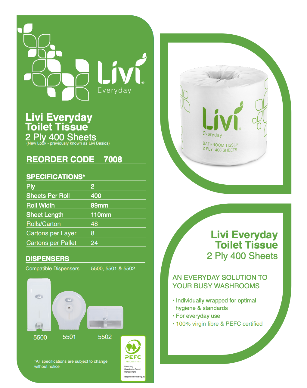 Livi Everyday 7008 Toilet Tissue 2 Ply 400 Sheets 48 rolls