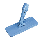 A light blue plastic floor mop head with an adjustable handle and clip, shown on a solid light gray background.