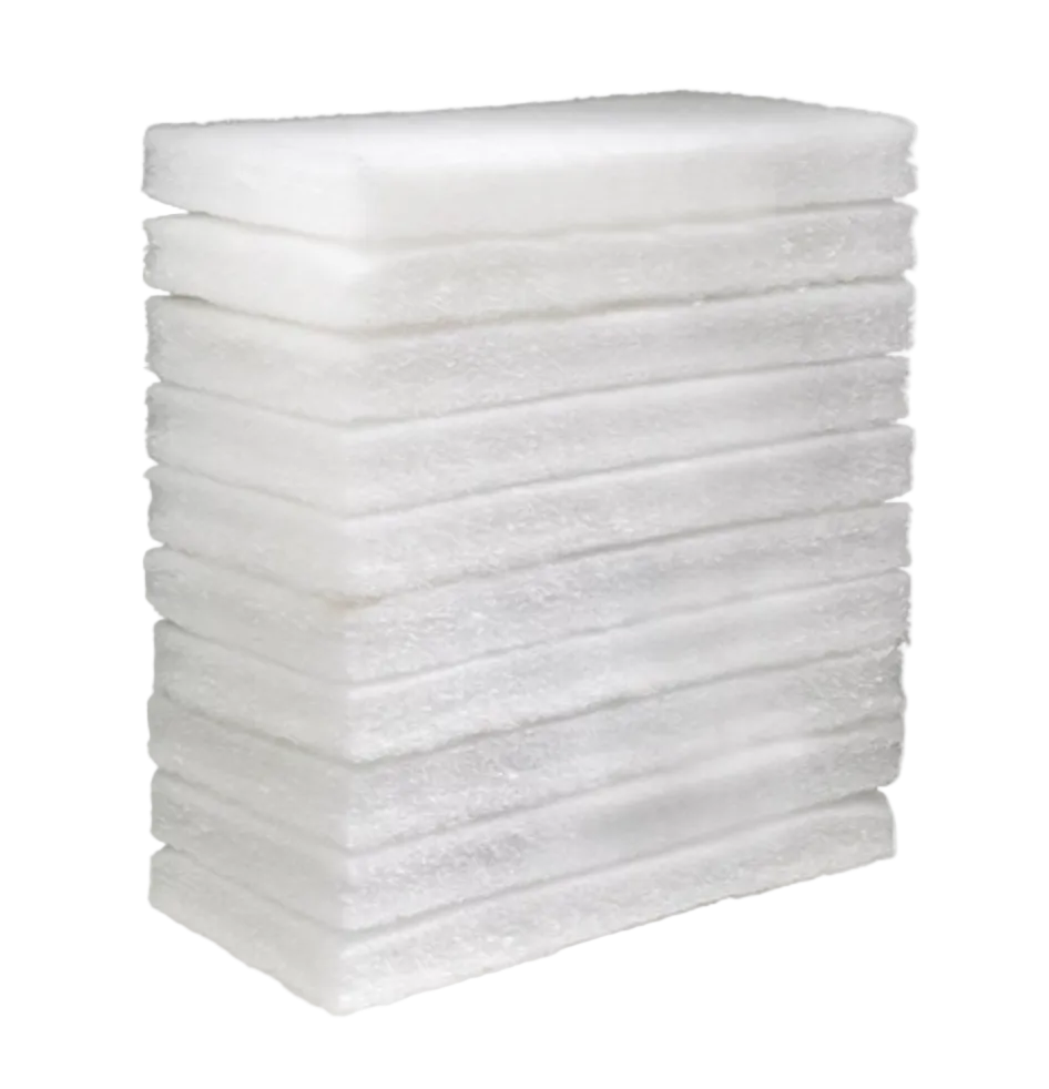 A stack of ten white foam padding blocks of varying thicknesses, arranged vertically against a light gray background.
