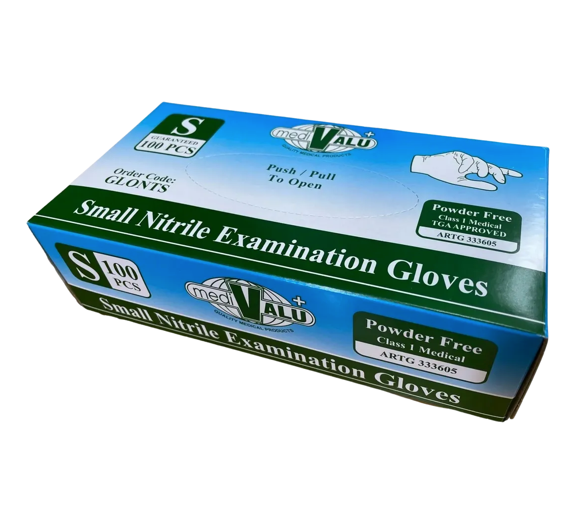 TGA Approved Blue Nitrile Gloves - Powder Free S, M, L, XL Various Sizes