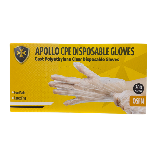 Apollo CPE Cast Polyethylene Clear Disposable Gloves 200-Pack