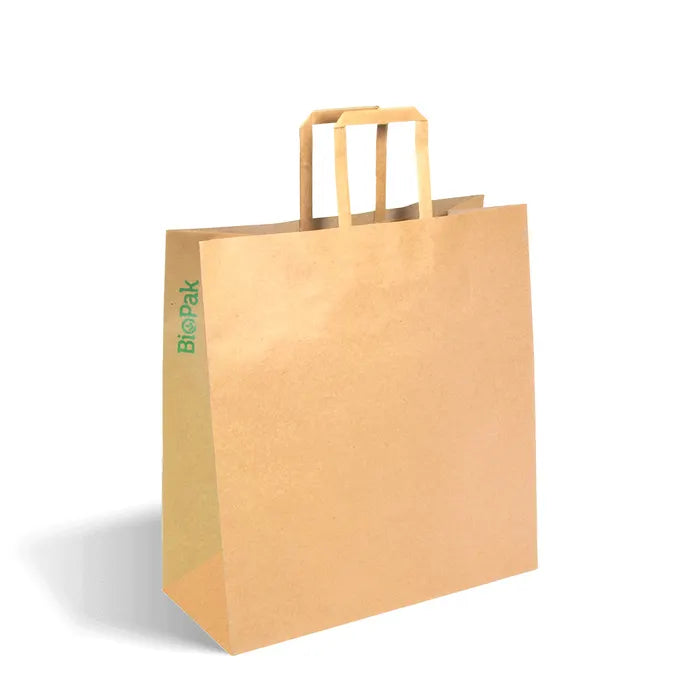 Biopak Flat Handle Kraft Paper Bags - FSC Mix - 250/carton Various Sizes