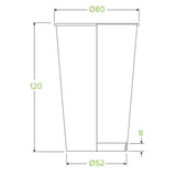 Technical line drawing of a tapered cup or tumbler with dimension annotations showing a height of 120, top diameter of 80, base diameter of 52, and a small thickness dimension of 8 on a white background.