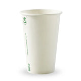 An off-white paper hot cup with green printed text and logos, including 'BleCup' and 'Guaranteed Heat Resistant PC¹ Paper Cup', shown on a white background.