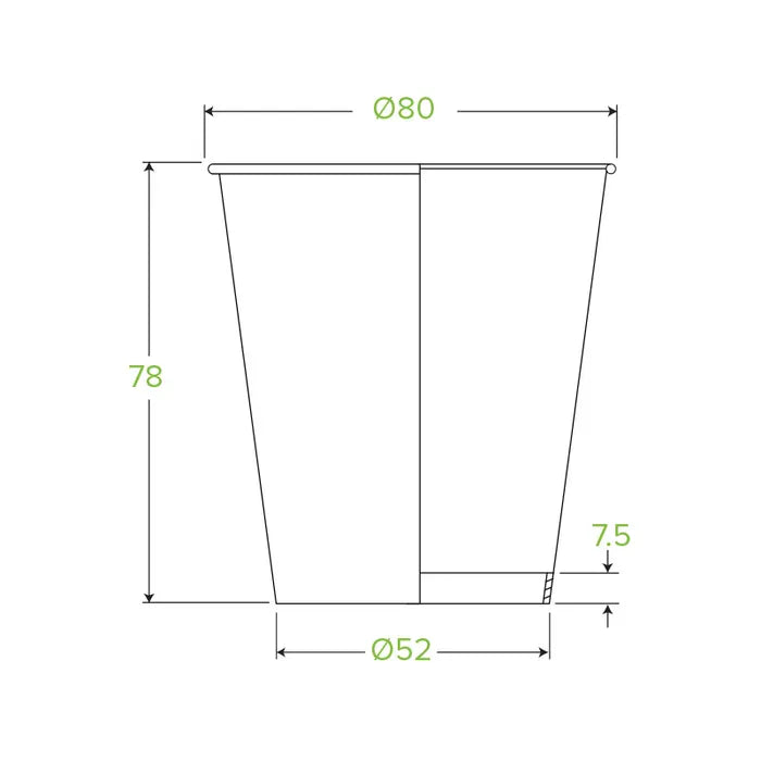Biopak 230ml / 6oz (80mm) White Green Line Single Wall BioCup (Carton 1000)
