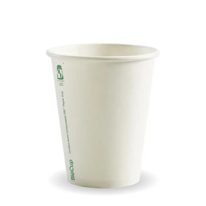 Biodegradable paper cup with 'BioCup' branding on a white background