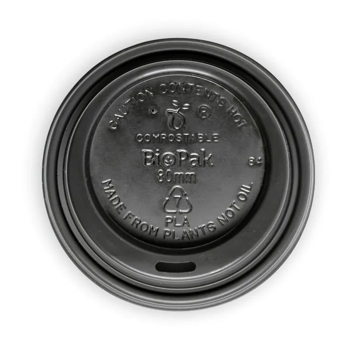 Biopak 80mm Small Black PLA BioCup Lid (Carton 1000)